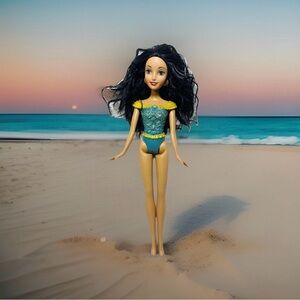 Mermaid Doll with Black Hair and Blue Outfit